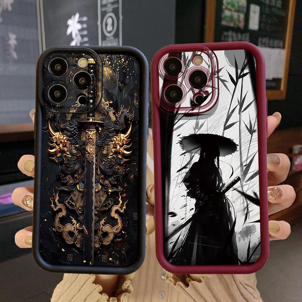 for iPhone 15 Pro Max 14 Plus 13 12 11 XR 8 7 SE 2022 XS Dragon Pattern Sword Full Protective Phone Case Anti Drop Cover