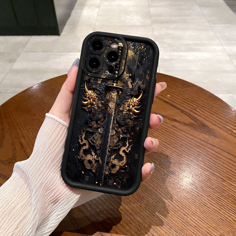 for iPhone 15 Pro Max 14 Plus 13 12 11 XR 8 7 SE 2022 XS Dragon Pattern Sword Full Protective Phone Case Anti Drop Cover