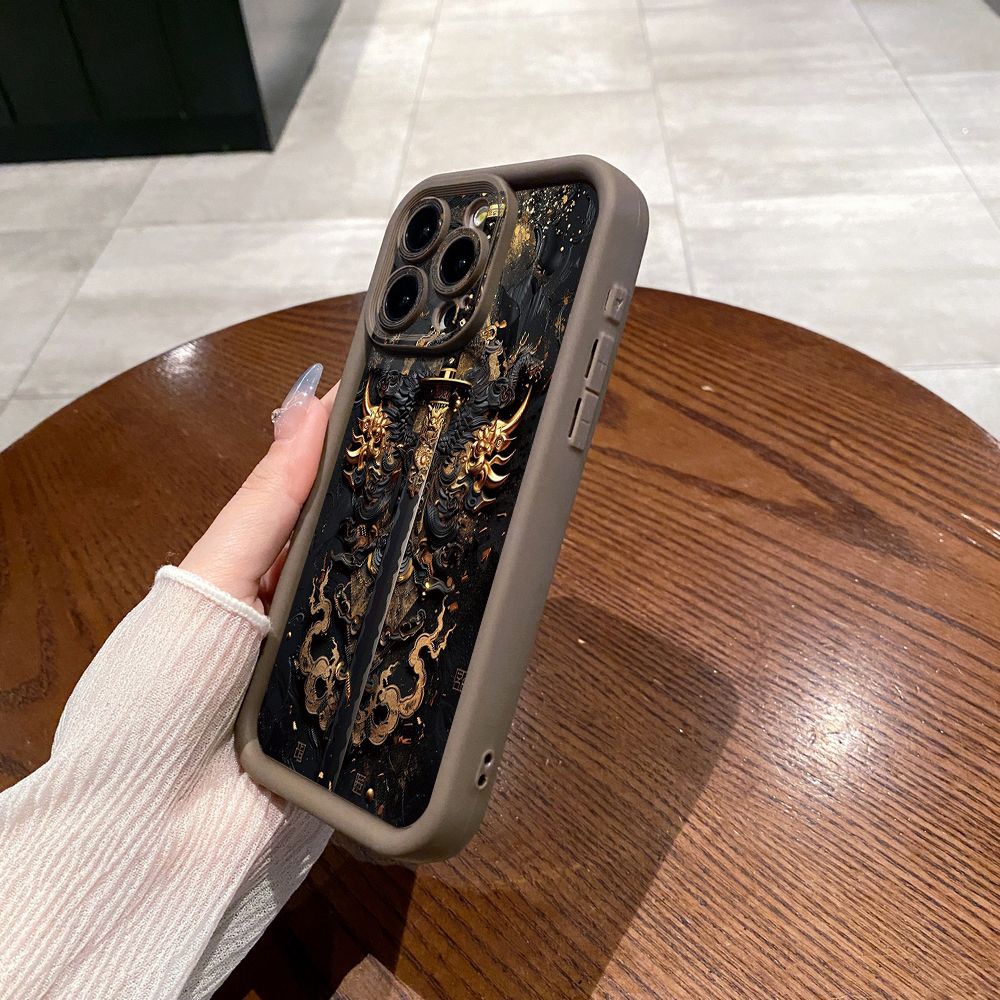 for iPhone 15 Pro Max 14 Plus 13 12 11 XR 8 7 SE 2022 XS Dragon Pattern Sword Full Protective Phone Case Anti Drop Cover