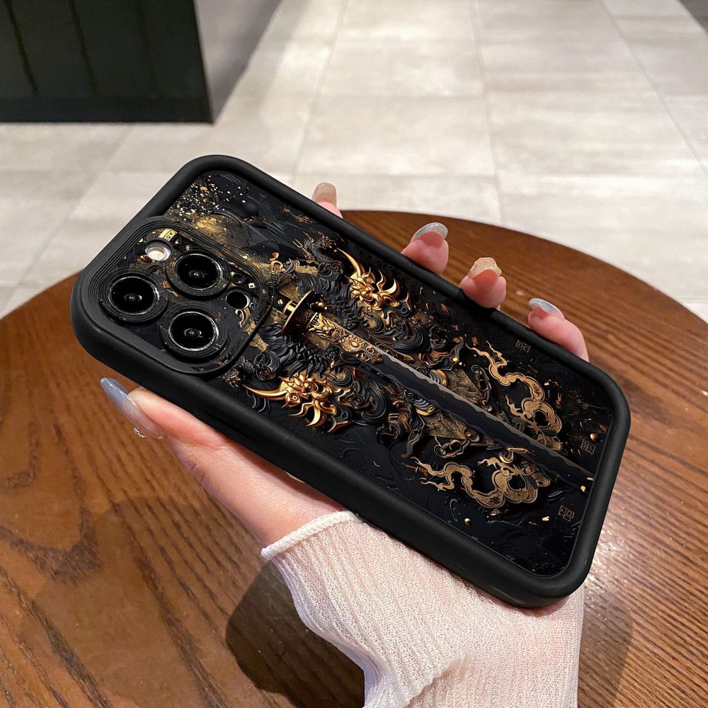 for iPhone 15 Pro Max 14 Plus 13 12 11 XR 8 7 SE 2022 XS Dragon Pattern Sword Full Protective Phone Case Anti Drop Cover