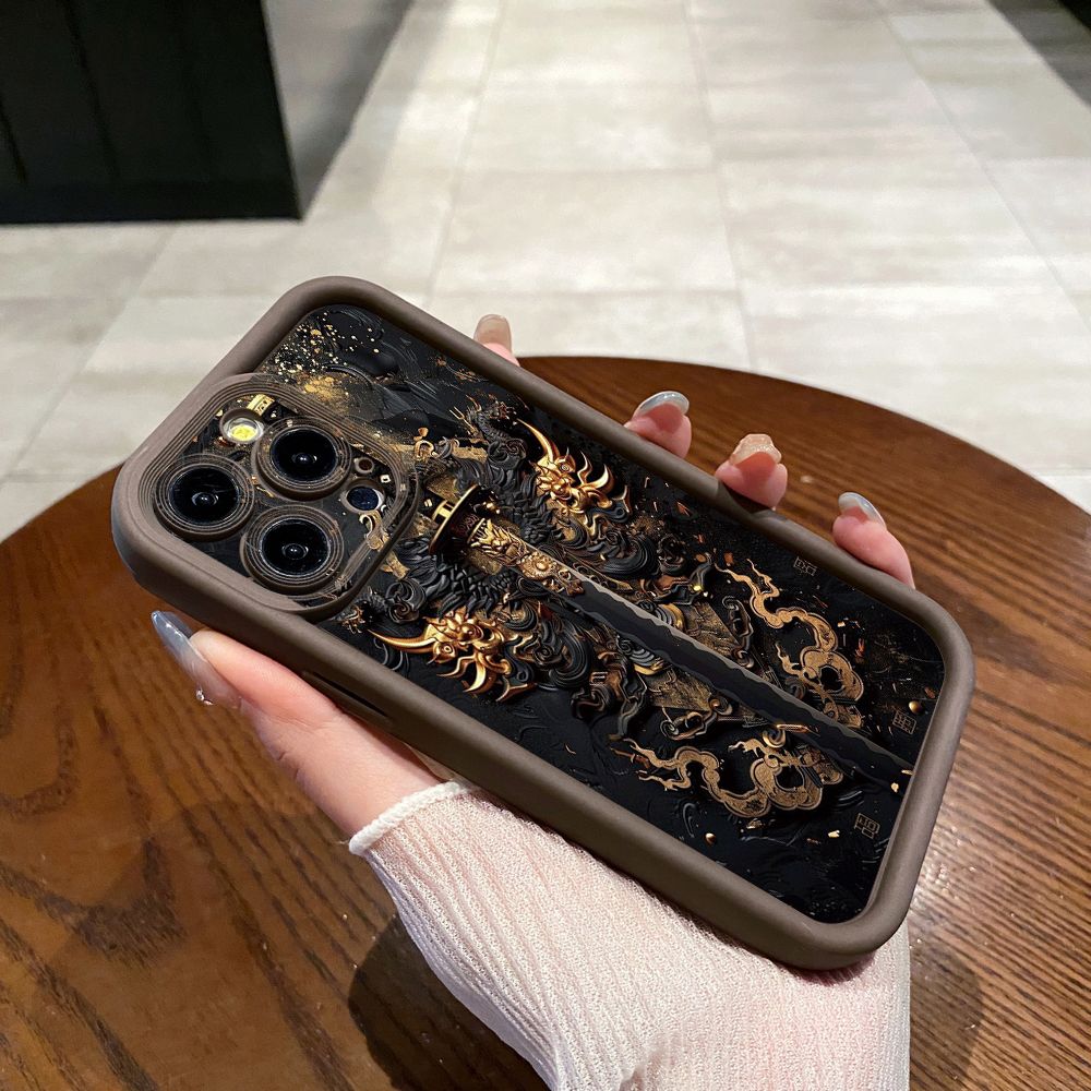 for iPhone 15 Pro Max 14 Plus 13 12 11 XR 8 7 SE 2022 XS Dragon Pattern Sword Full Protective Phone Case Anti Drop Cover