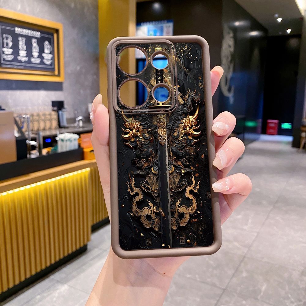 for Xiaomi Redmi Note 13 Pro 5G 12S 4G 12 Turbo 11S 13C 12C Dragon Pattern Sword Full Protective Phone Case Anti Drop Cover