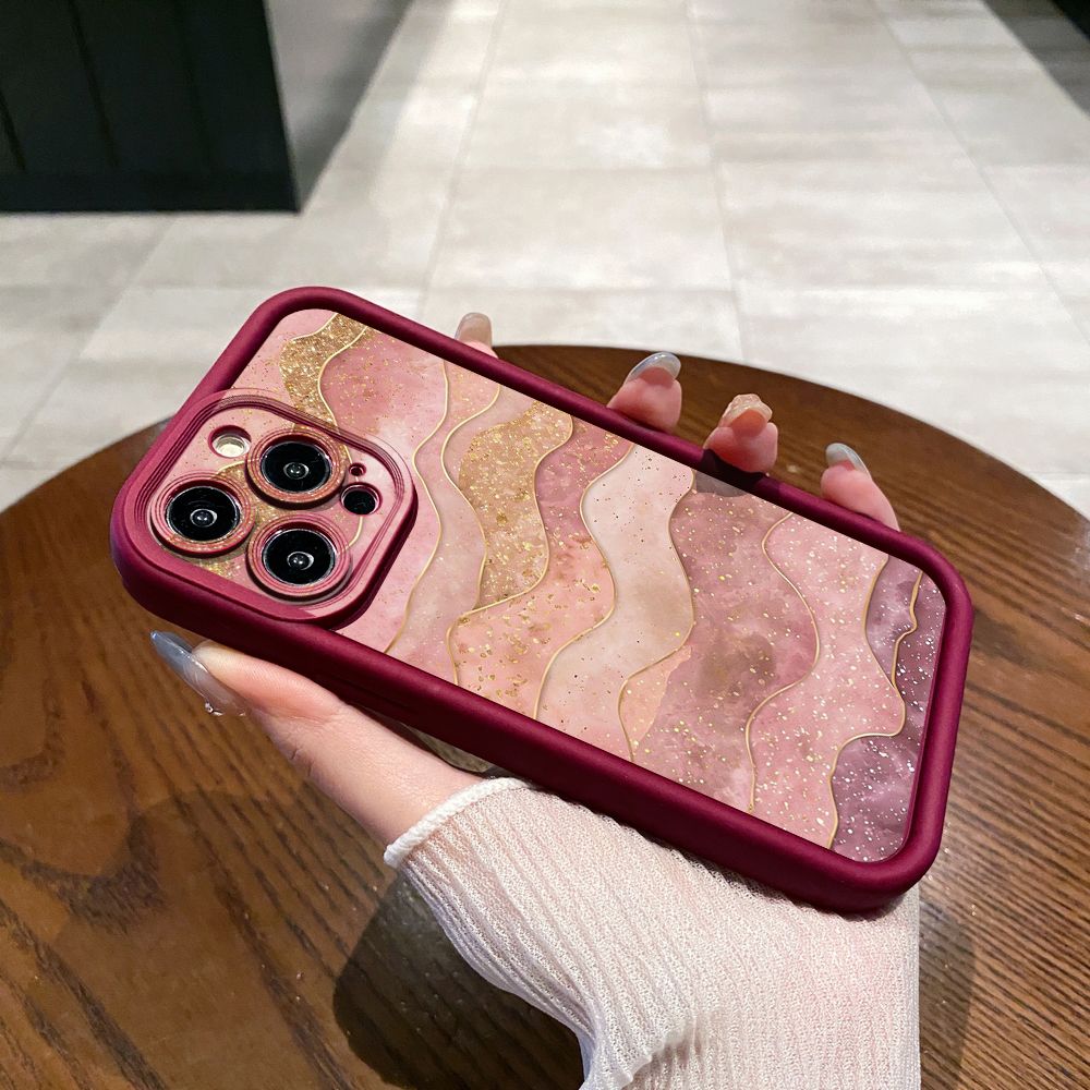 for iPhone 15 Pro Max 14 Plus 13 12 11 XR 8 7 SE 2022 XS Black Pink Marbling Full Protective Phone Case Anti Drop Cover