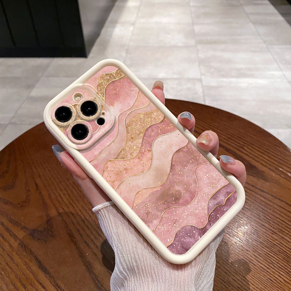for iPhone 15 Pro Max 14 Plus 13 12 11 XR 8 7 SE 2022 XS Black Pink Marbling Full Protective Phone Case Anti Drop Cover