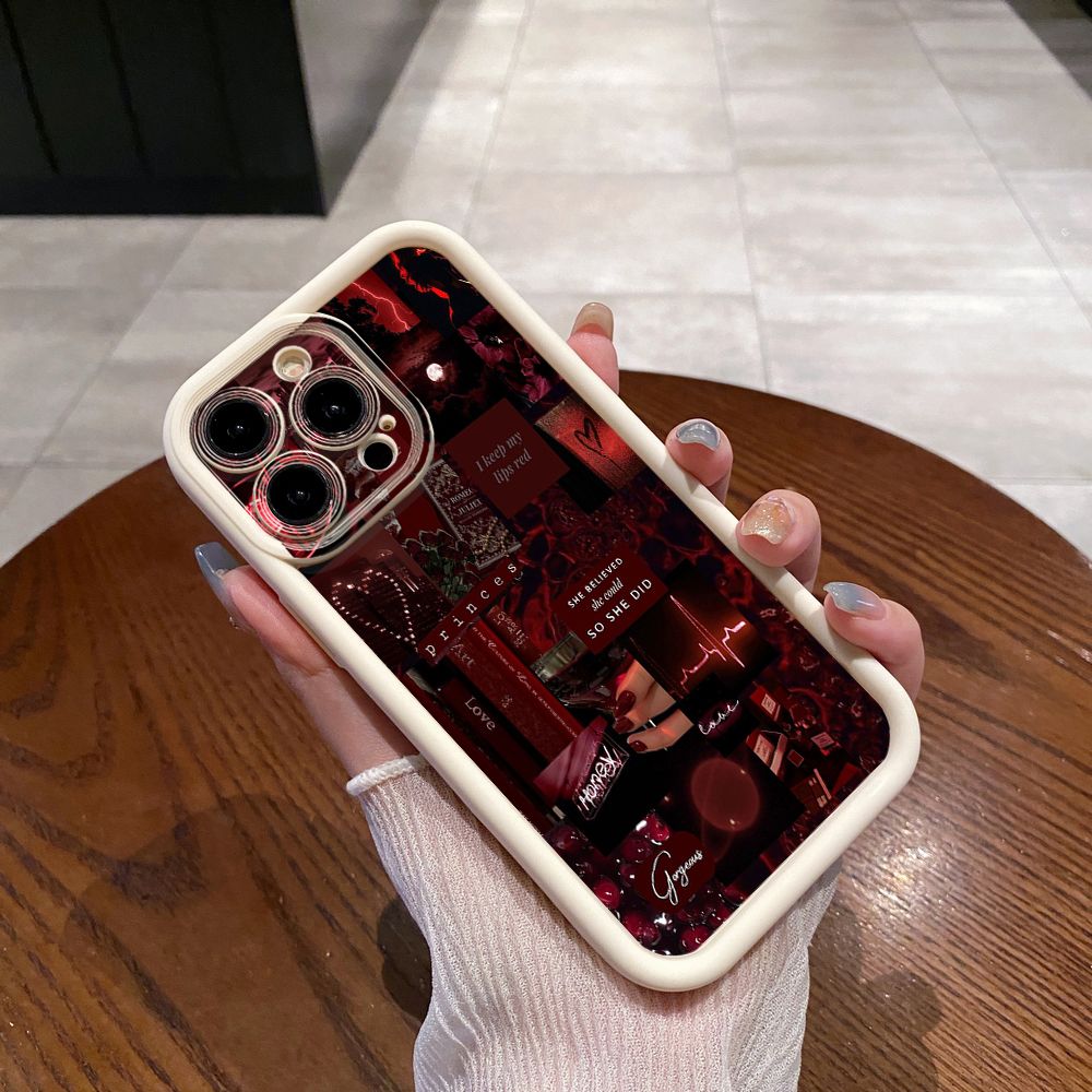 for iPhone 15 Pro Max 14 Plus 13 12 11 XR 8 7 SE 2022 XS Black Moon Wine Painting Full Protective Phone Case Anti Drop Cover