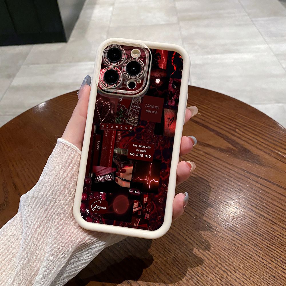 for iPhone 15 Pro Max 14 Plus 13 12 11 XR 8 7 SE 2022 XS Black Moon Wine Painting Full Protective Phone Case Anti Drop Cover