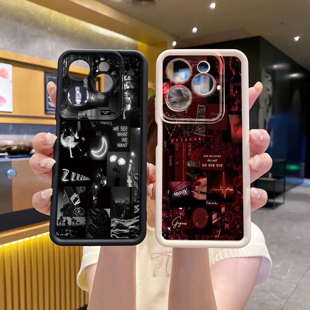 for Infinix Hot 40i 40 Pro 30 Play Note 30 Smart 8 Black Moon Wine Painting Full Protective Phone Case Anti Drop Cover