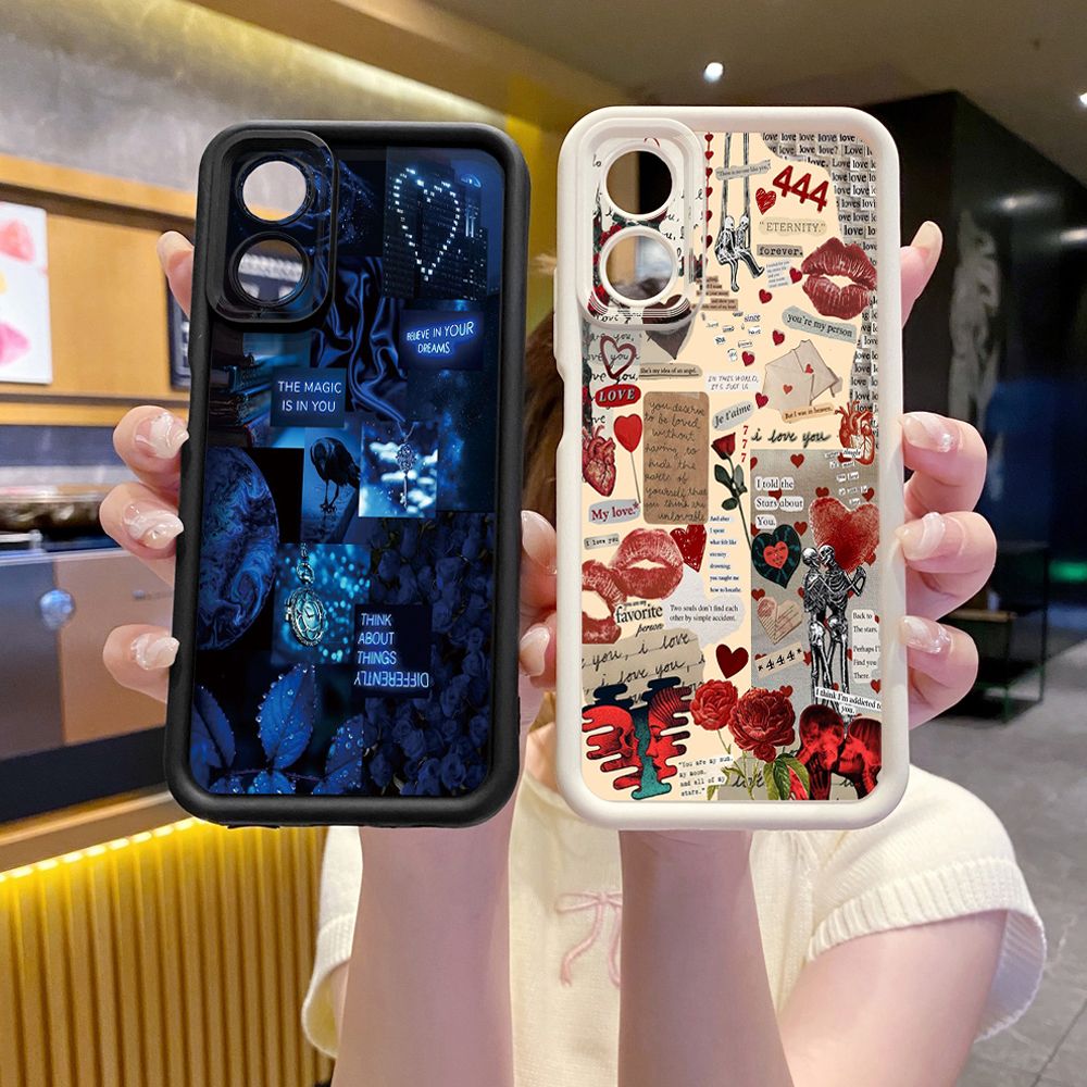 for Realme C67 C53 C51 Note 50 C21Y C25Y C33 C30 C35 9i Blue Art Flower Full Protective Phone Case Anti Drop Cover