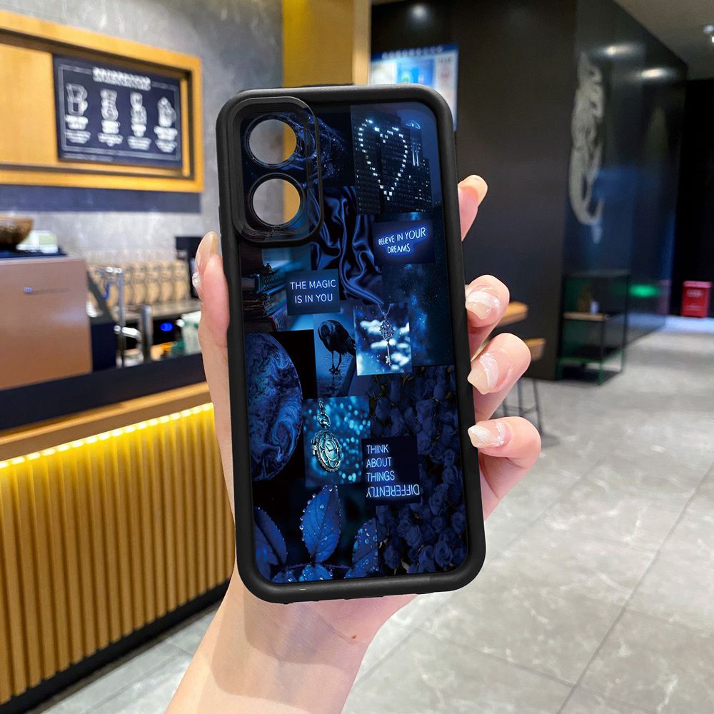 for Realme C67 C53 C51 Note 50 C21Y C25Y C33 C30 C35 9i Blue Art Flower Full Protective Phone Case Anti Drop Cover