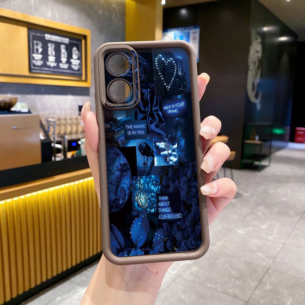 for Realme C67 C53 C51 Note 50 C21Y C25Y C33 C30 C35 9i Blue Art Flower Full Protective Phone Case Anti Drop Cover