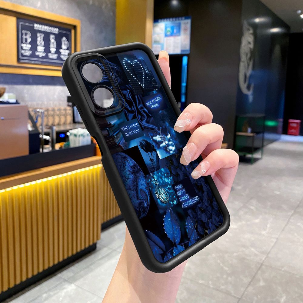 for Realme C67 C53 C51 Note 50 C21Y C25Y C33 C30 C35 9i Blue Art Flower Full Protective Phone Case Anti Drop Cover