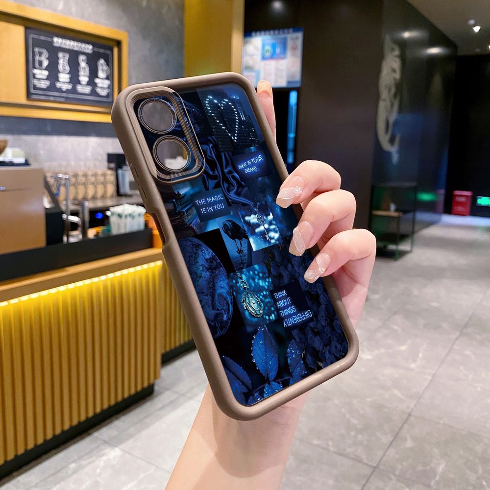 for Realme C67 C53 C51 Note 50 C21Y C25Y C33 C30 C35 9i Blue Art Flower Full Protective Phone Case Anti Drop Cover