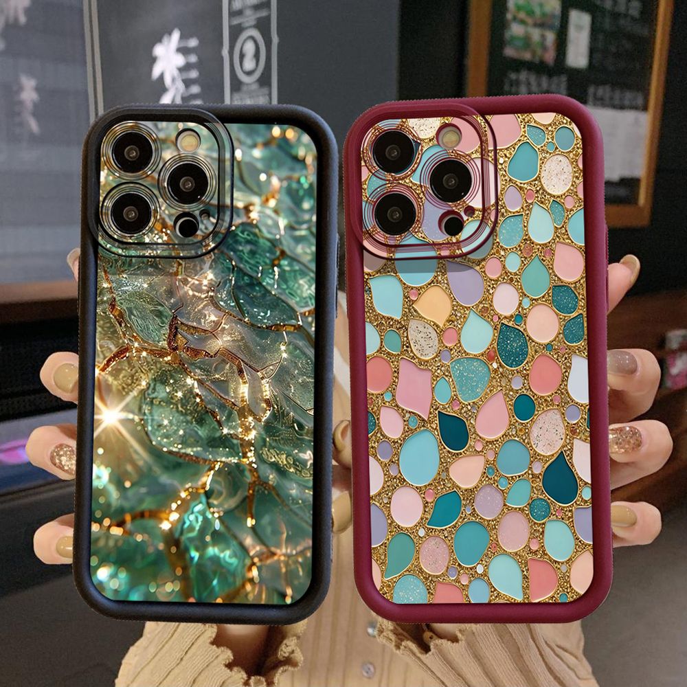 for iPhone 15 Pro Max 14 Plus 13 12 11 XR 8 7 SE 2022 XS Green Jade Print Full Protective Phone Case Anti Drop Cover
