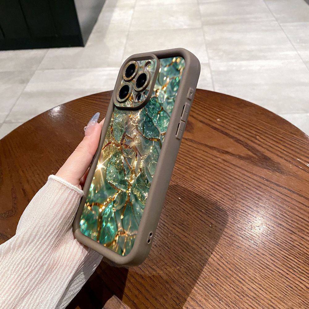 for iPhone 15 Pro Max 14 Plus 13 12 11 XR 8 7 SE 2022 XS Green Jade Print Full Protective Phone Case Anti Drop Cover