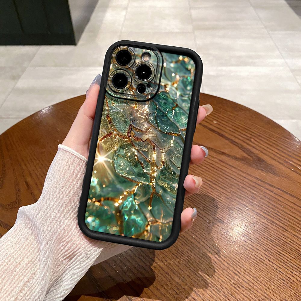 for iPhone 15 Pro Max 14 Plus 13 12 11 XR 8 7 SE 2022 XS Green Jade Print Full Protective Phone Case Anti Drop Cover