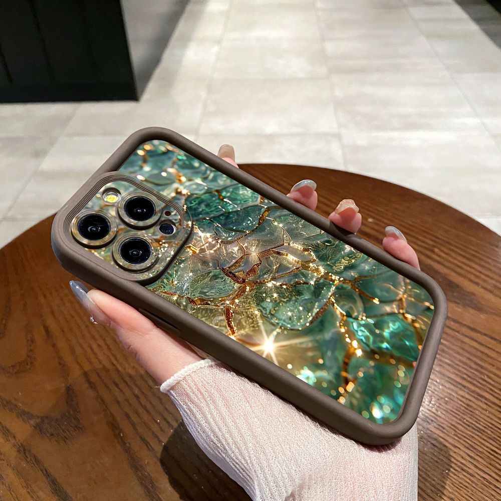 for iPhone 15 Pro Max 14 Plus 13 12 11 XR 8 7 SE 2022 XS Green Jade Print Full Protective Phone Case Anti Drop Cover