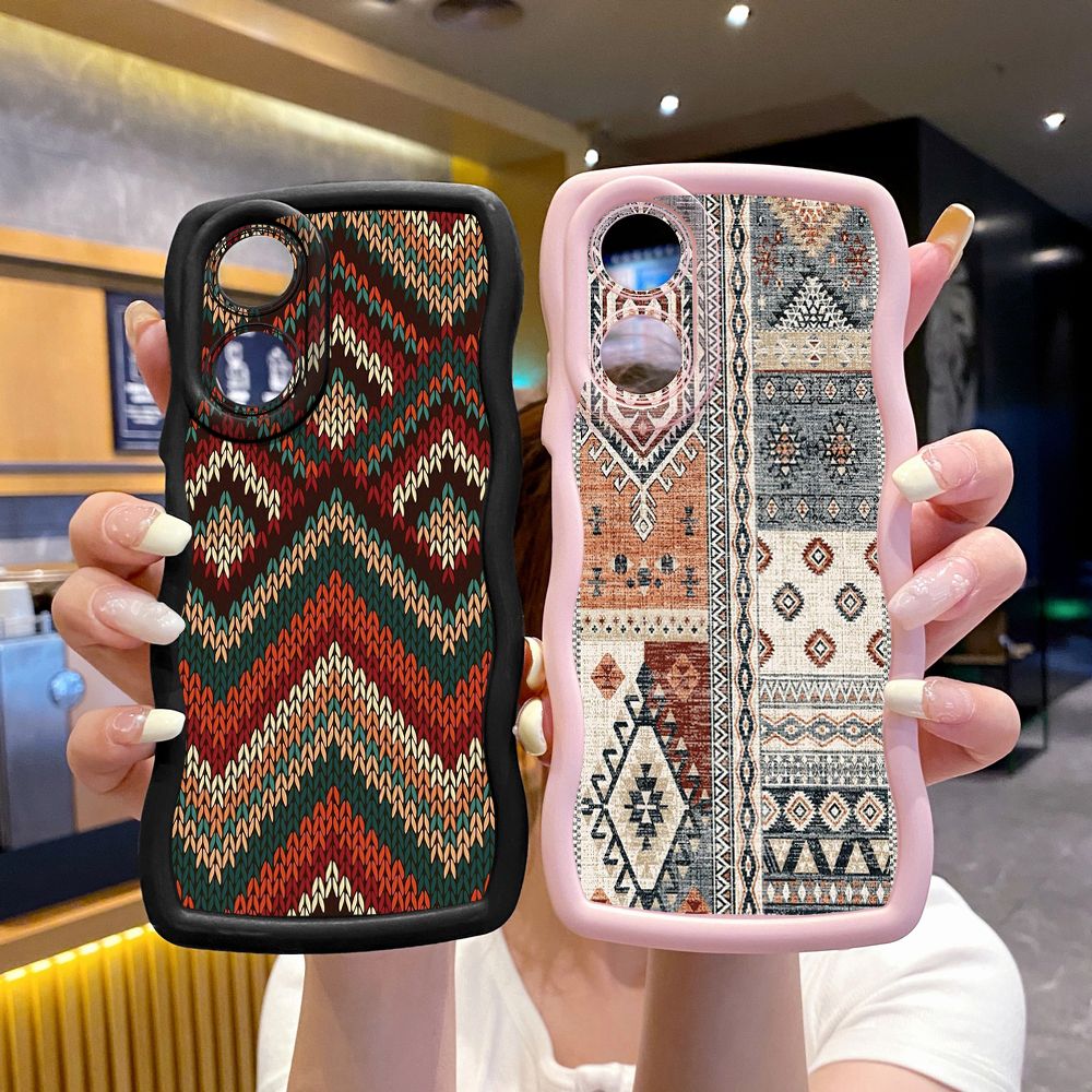 For OPPO A60 A18 A38 A17 A16 A57 A77 A59 A98 A78 A58 5G Retro Knitting Texture Wave Frame Phone Case Anti Drop Cover