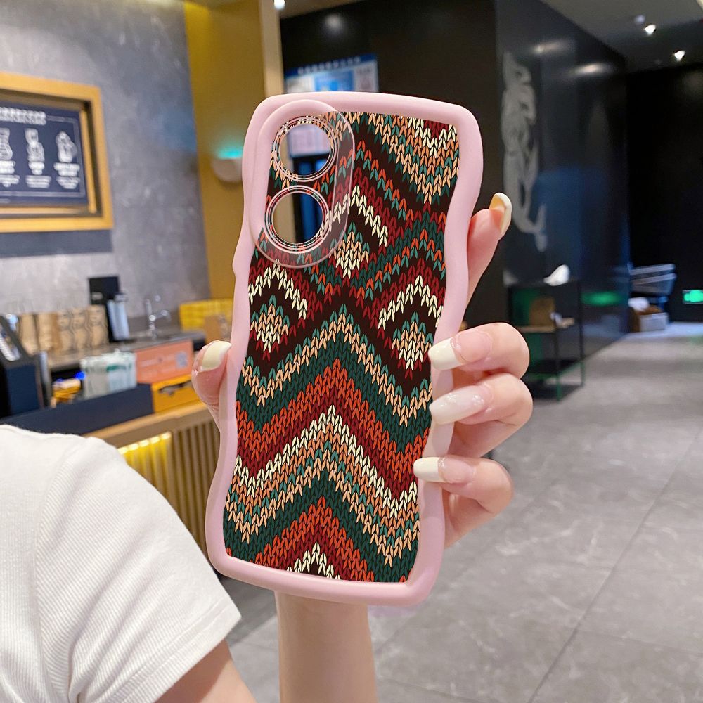 For OPPO A60 A18 A38 A17 A16 A57 A77 A59 A98 A78 A58 5G Retro Knitting Texture Wave Frame Phone Case Anti Drop Cover