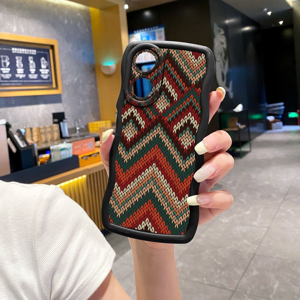 For OPPO A60 A18 A38 A17 A16 A57 A77 A59 A98 A78 A58 5G Retro Knitting Texture Wave Frame Phone Case Anti Drop Cover