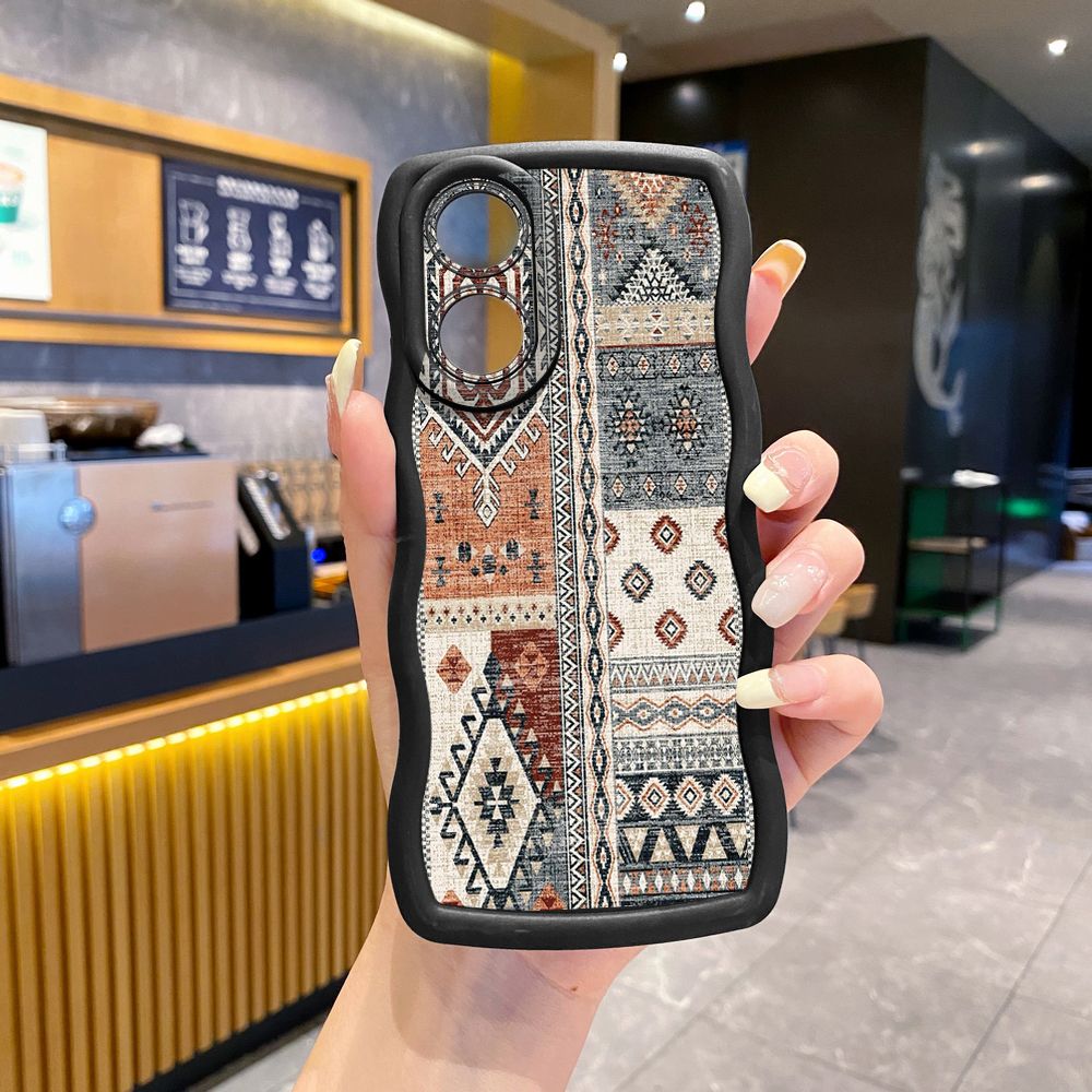 For OPPO A60 A18 A38 A17 A16 A57 A77 A59 A98 A78 A58 5G Retro Knitting Texture Wave Frame Phone Case Anti Drop Cover
