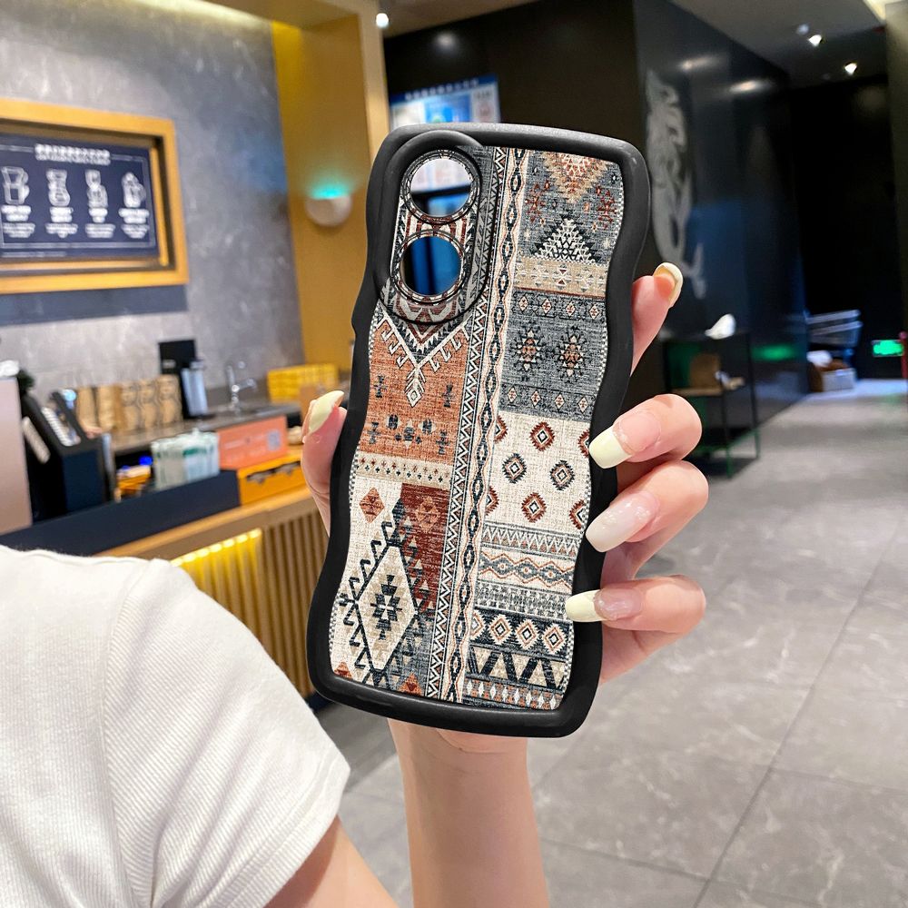 For OPPO A60 A18 A38 A17 A16 A57 A77 A59 A98 A78 A58 5G Retro Knitting Texture Wave Frame Phone Case Anti Drop Cover