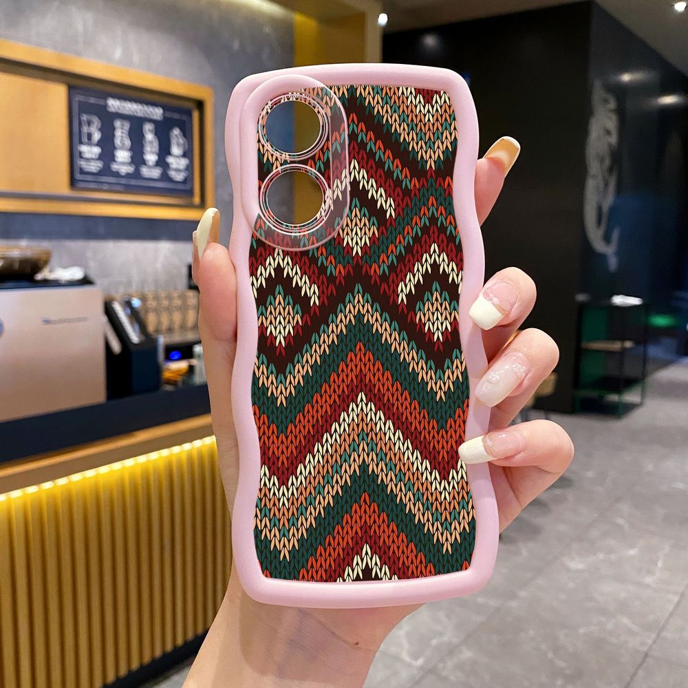 For OPPO A60 A18 A38 A17 A16 A57 A77 A59 A98 A78 A58 5G Retro Knitting Texture Wave Frame Phone Case Anti Drop Cover