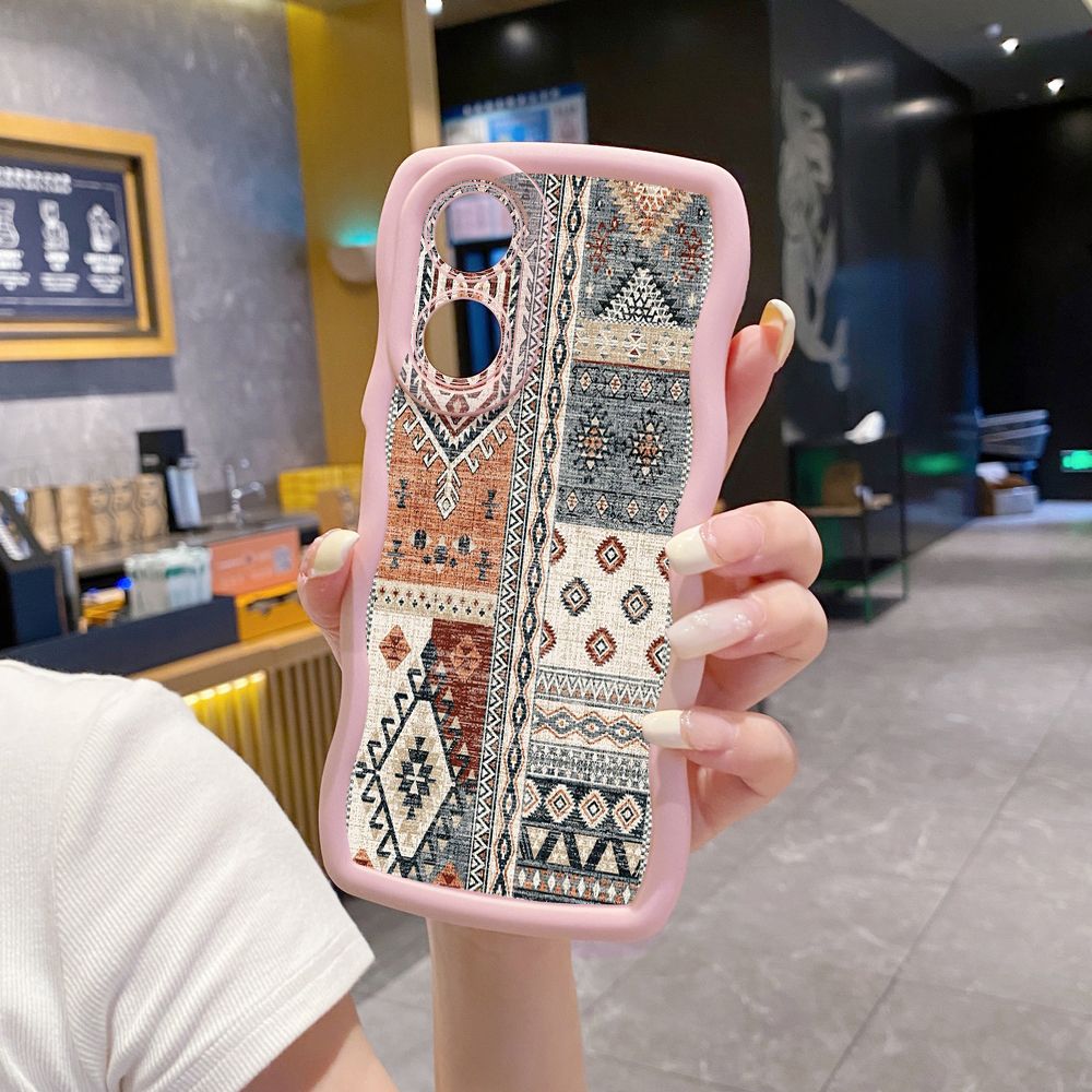 For OPPO A60 A18 A38 A17 A16 A57 A77 A59 A98 A78 A58 5G Retro Knitting Texture Wave Frame Phone Case Anti Drop Cover