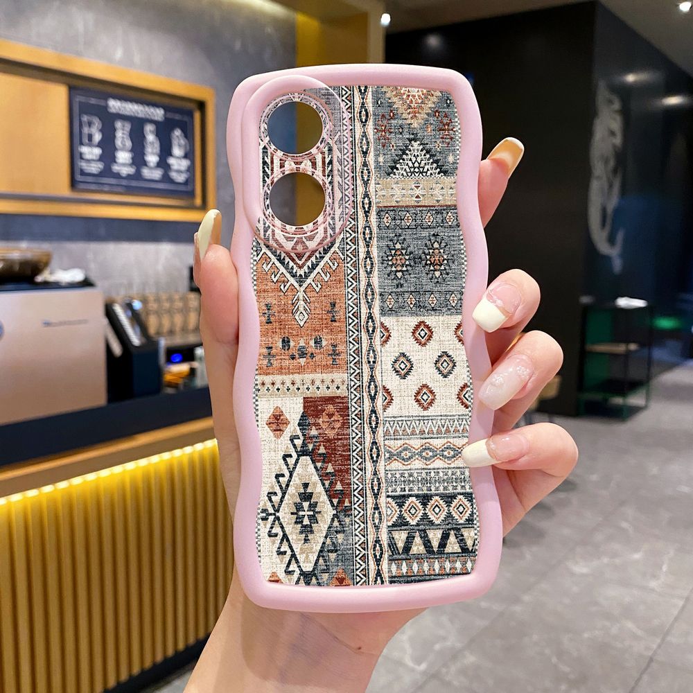 For OPPO A60 A18 A38 A17 A16 A57 A77 A59 A98 A78 A58 5G Retro Knitting Texture Wave Frame Phone Case Anti Drop Cover