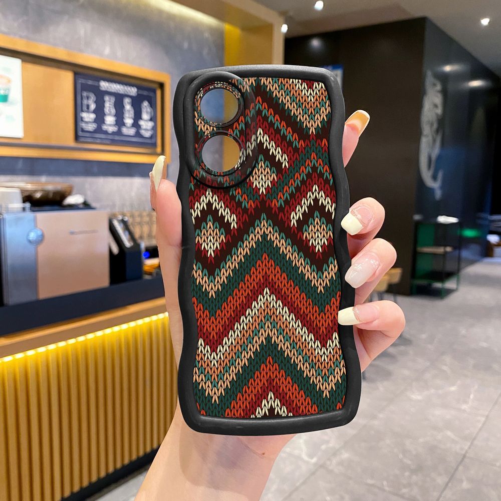For OPPO A60 A18 A38 A17 A16 A57 A77 A59 A98 A78 A58 5G Retro Knitting Texture Wave Frame Phone Case Anti Drop Cover