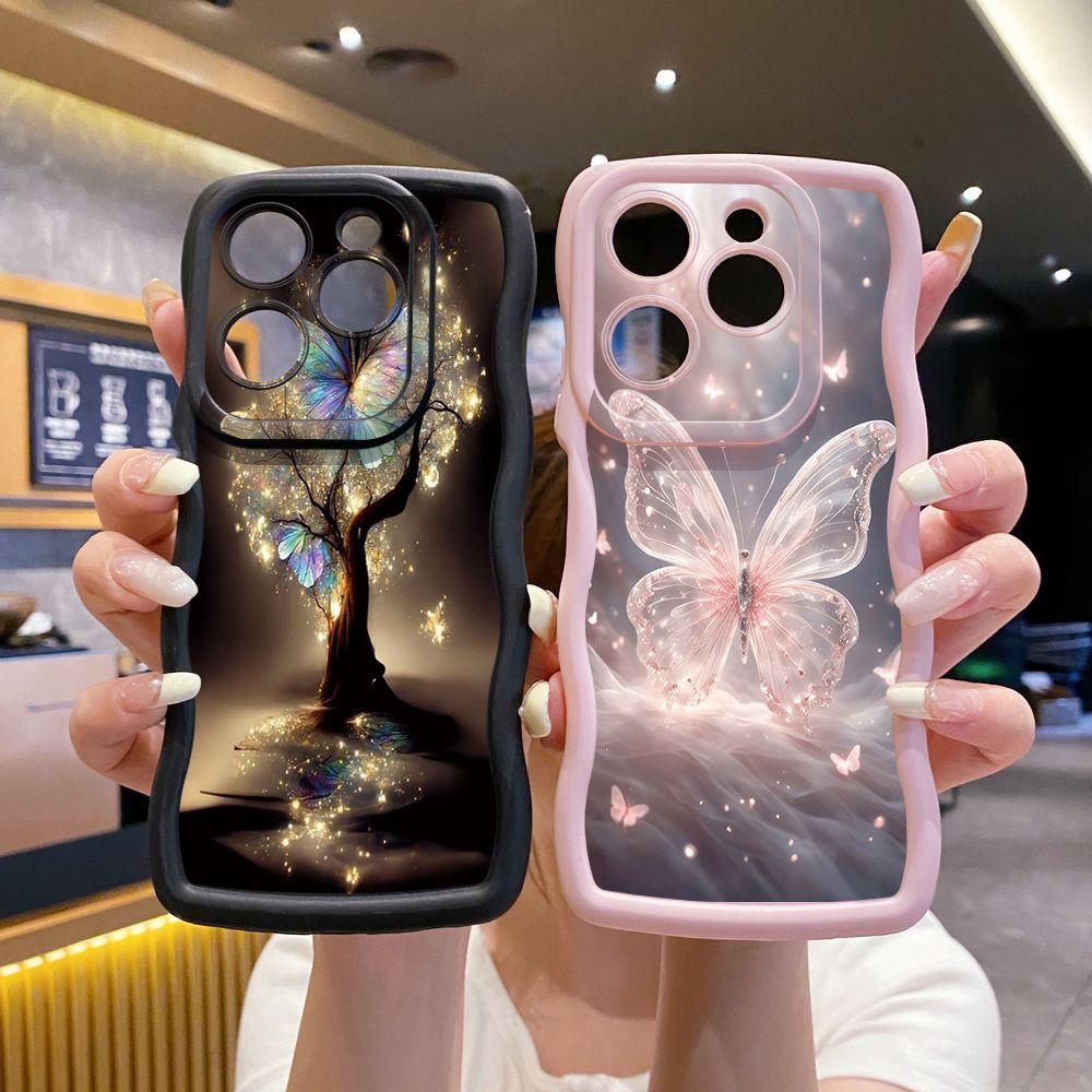 For Tecno Camon 19 Pro NEO 20 30 POP 6 GO 7 Spark GO 2023 8C 9 10 Pro 20C Crystal Butterfly Wave Frame Phone Case Anti Drop Cover