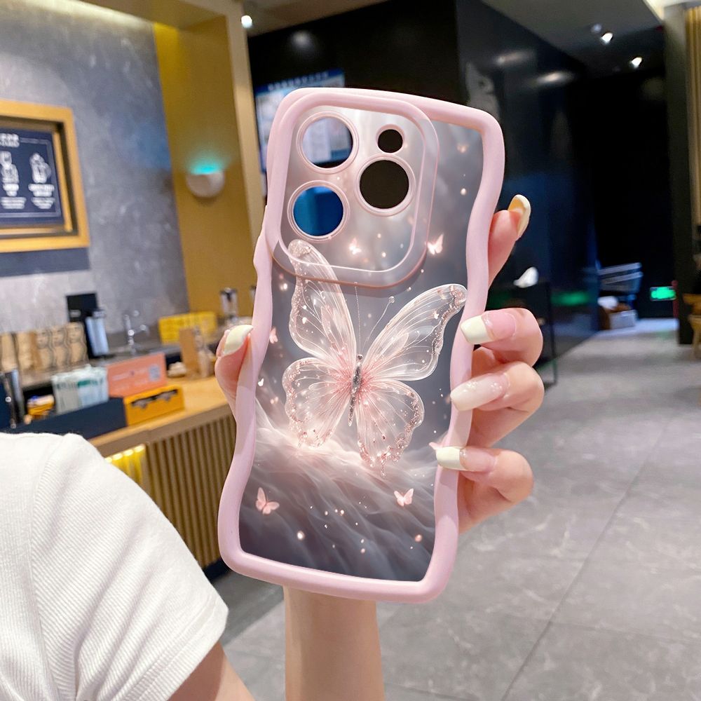 For Tecno Camon 19 Pro NEO 20 30 POP 6 GO 7 Spark GO 2023 8C 9 10 Pro 20C Crystal Butterfly Wave Frame Phone Case Anti Drop Cover