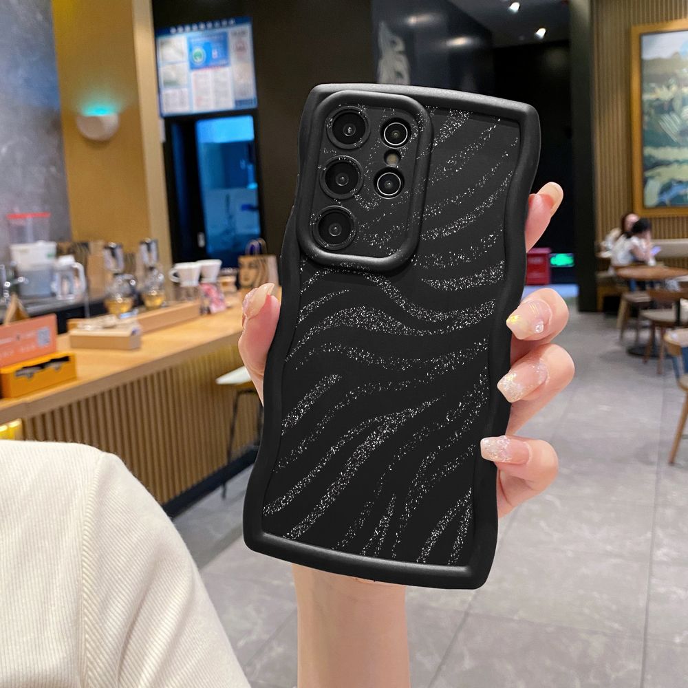 For Samsung Galaxy S24 S23 Ultra S22 Plus S21 FE S20 Glitter Stripe Print Wave Frame Phone Case Anti Drop Cover