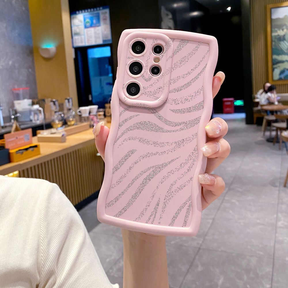 For Samsung Galaxy S24 S23 Ultra S22 Plus S21 FE S20 Glitter Stripe Print Wave Frame Phone Case Anti Drop Cover