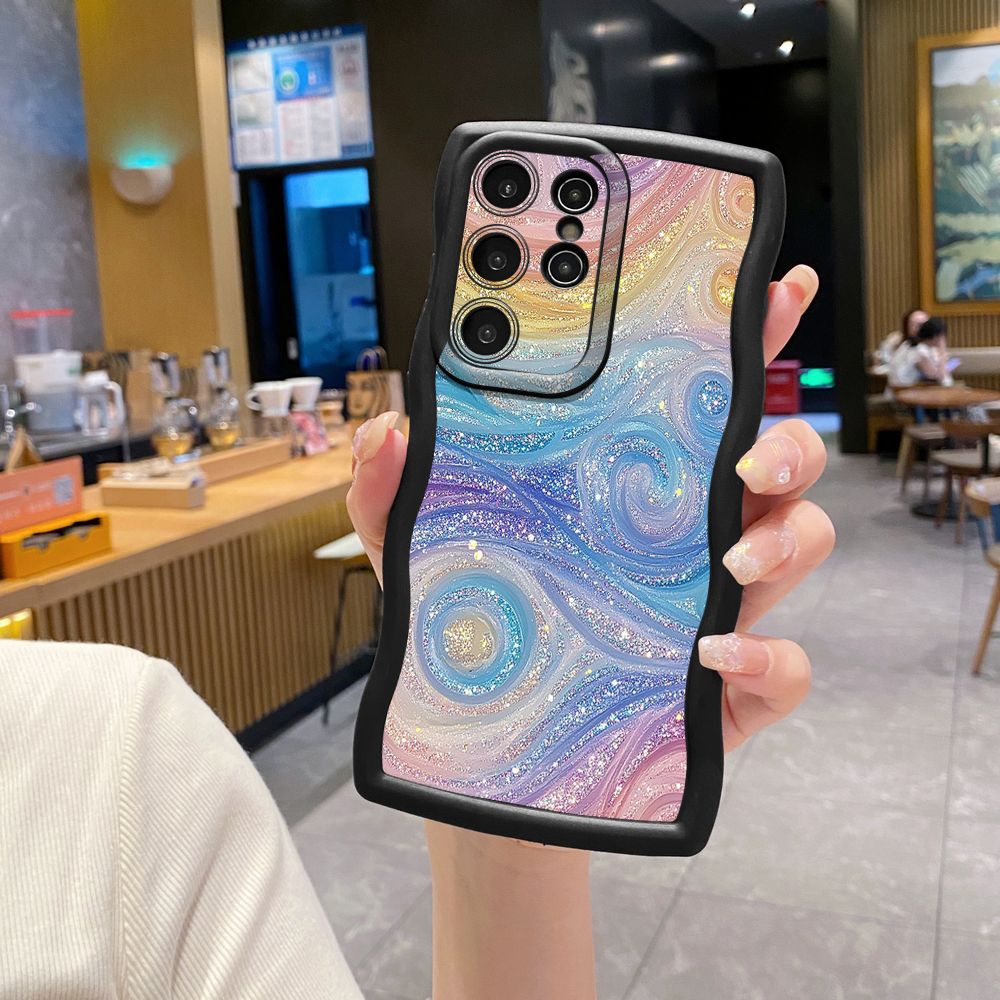 For Samsung Galaxy S24 S23 Ultra S22 Plus S21 FE S20 Glitter Stripe Print Wave Frame Phone Case Anti Drop Cover