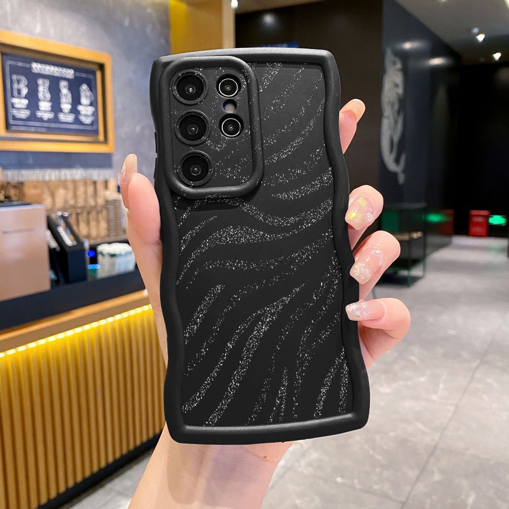 For Samsung Galaxy S24 S23 Ultra S22 Plus S21 FE S20 Glitter Stripe Print Wave Frame Phone Case Anti Drop Cover