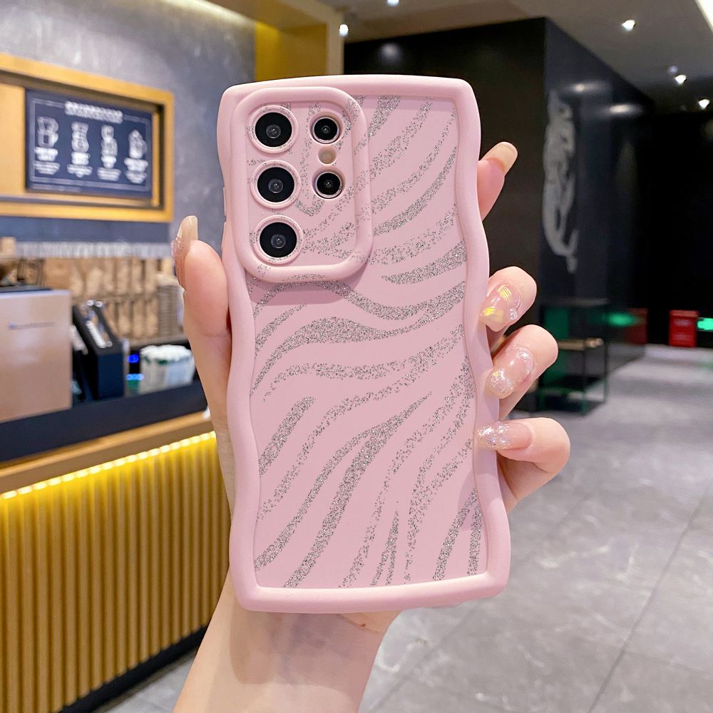 For Samsung Galaxy S24 S23 Ultra S22 Plus S21 FE S20 Glitter Stripe Print Wave Frame Phone Case Anti Drop Cover