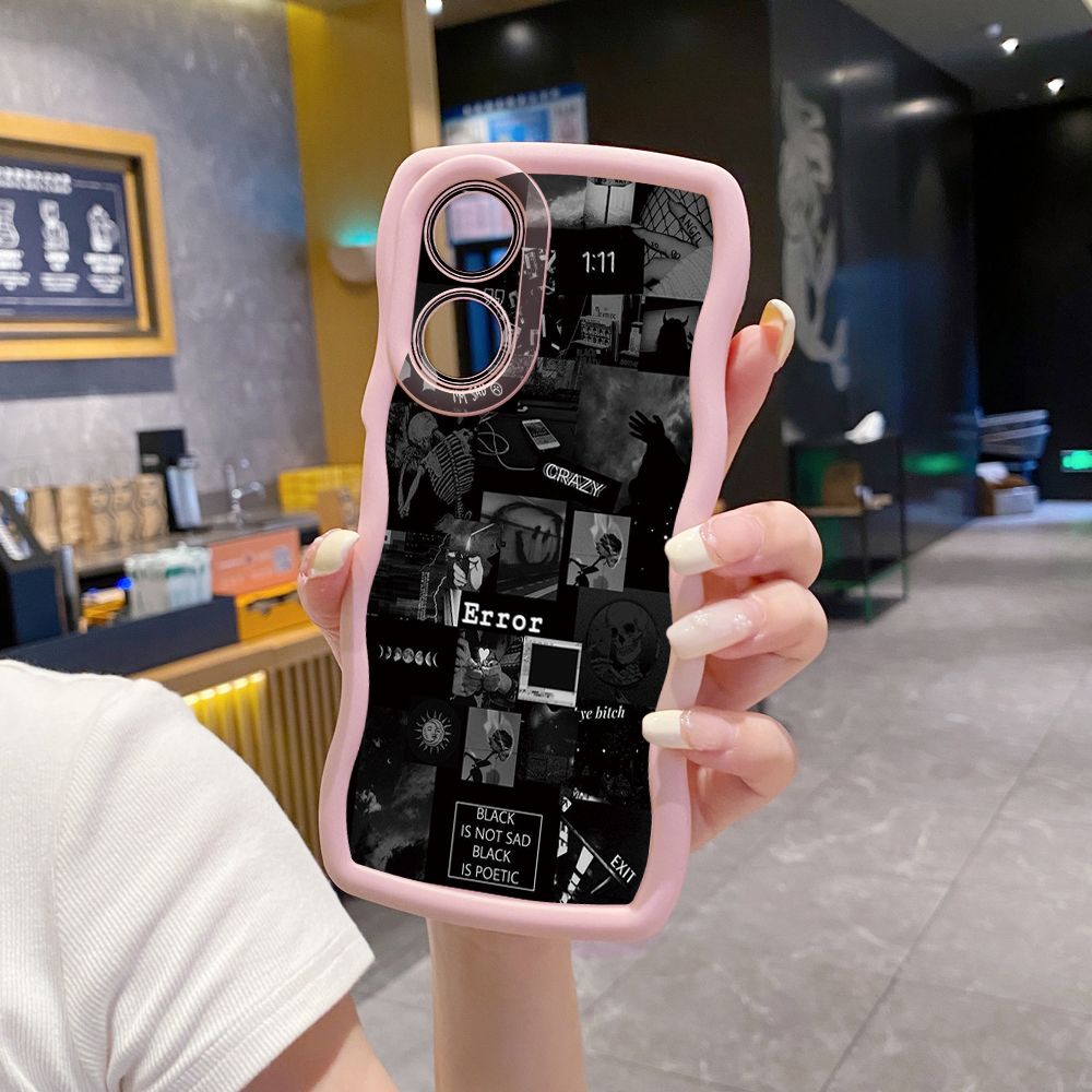For OPPO A60 A18 A38 A17 A16 A57 A77 A59 A98 A78 A58 5G Poetic Black Wave Frame Phone Case Anti Drop Cover