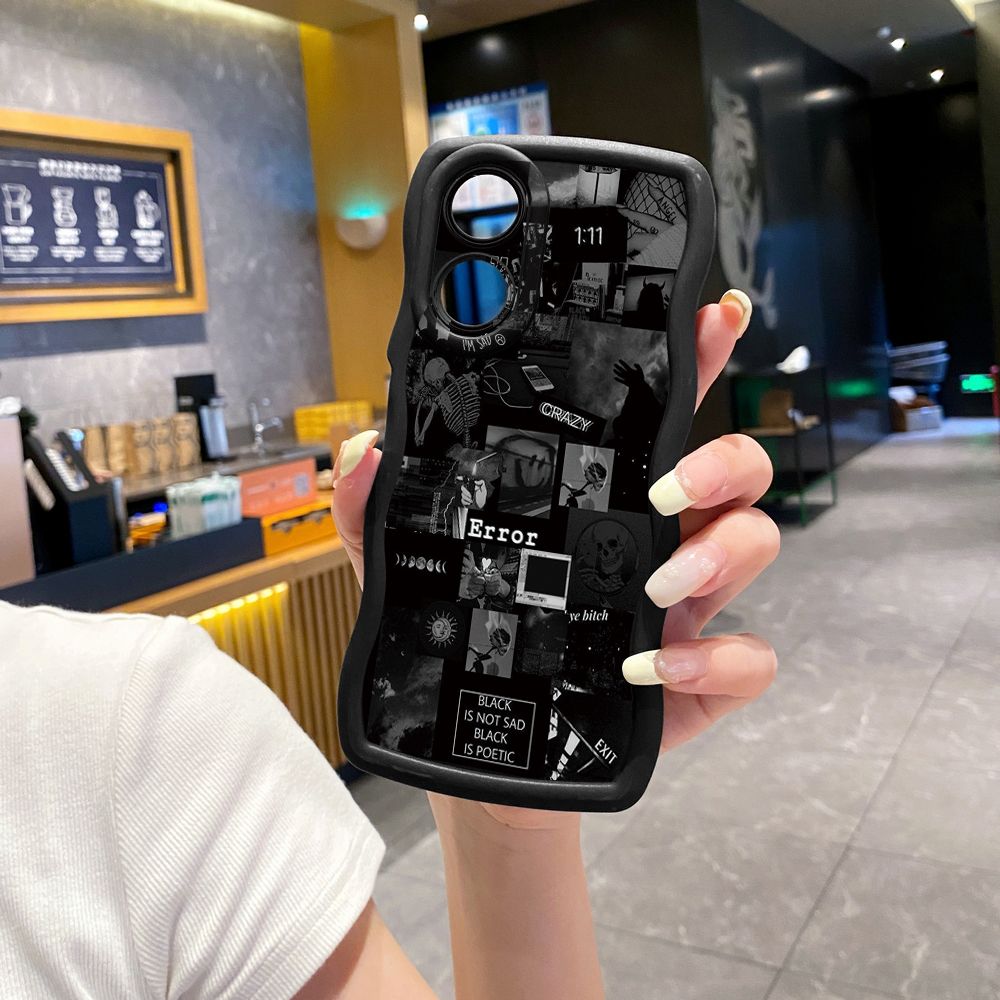 For OPPO A60 A18 A38 A17 A16 A57 A77 A59 A98 A78 A58 5G Poetic Black Wave Frame Phone Case Anti Drop Cover