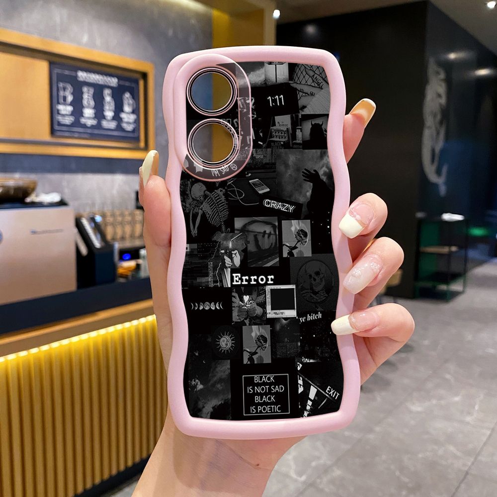 For OPPO A60 A18 A38 A17 A16 A57 A77 A59 A98 A78 A58 5G Poetic Black Wave Frame Phone Case Anti Drop Cover