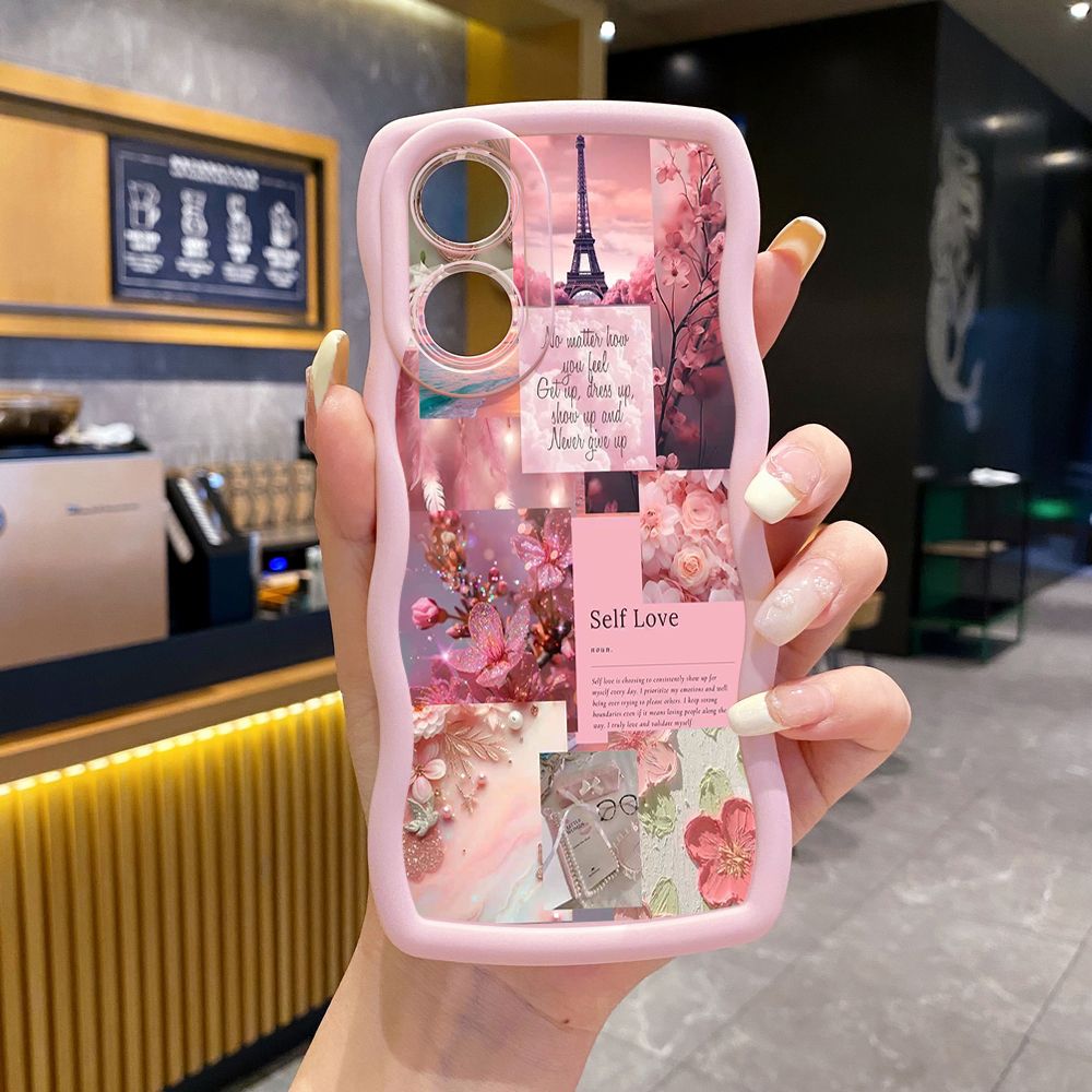 For OPPO A60 A18 A38 A17 A16 A57 A77 A59 A98 A78 A58 5G Poetic Black Wave Frame Phone Case Anti Drop Cover