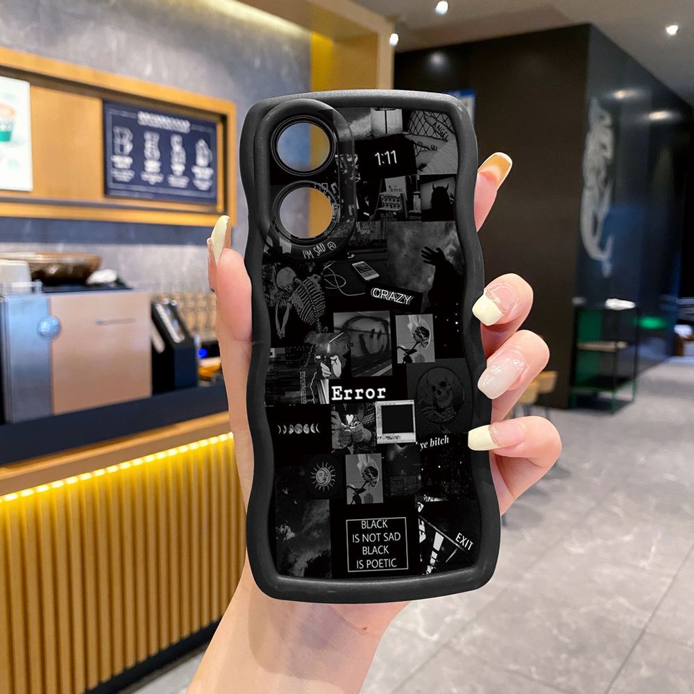 For OPPO A60 A18 A38 A17 A16 A57 A77 A59 A98 A78 A58 5G Poetic Black Wave Frame Phone Case Anti Drop Cover