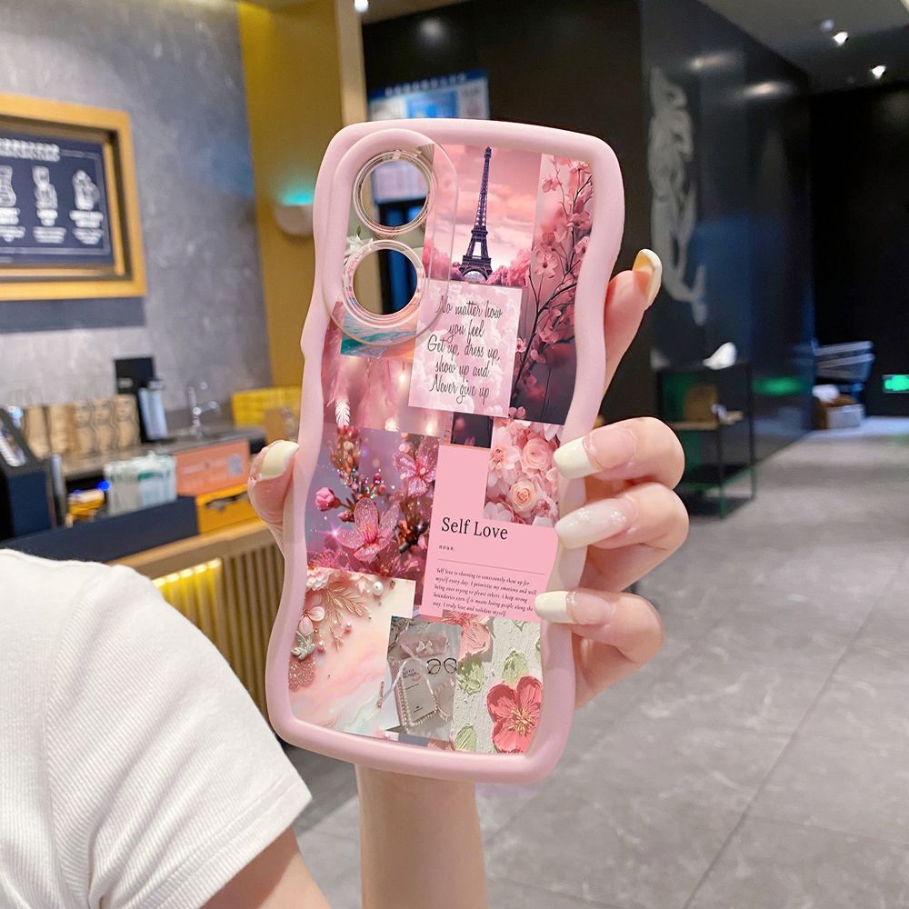For OPPO A60 A18 A38 A17 A16 A57 A77 A59 A98 A78 A58 5G Poetic Black Wave Frame Phone Case Anti Drop Cover