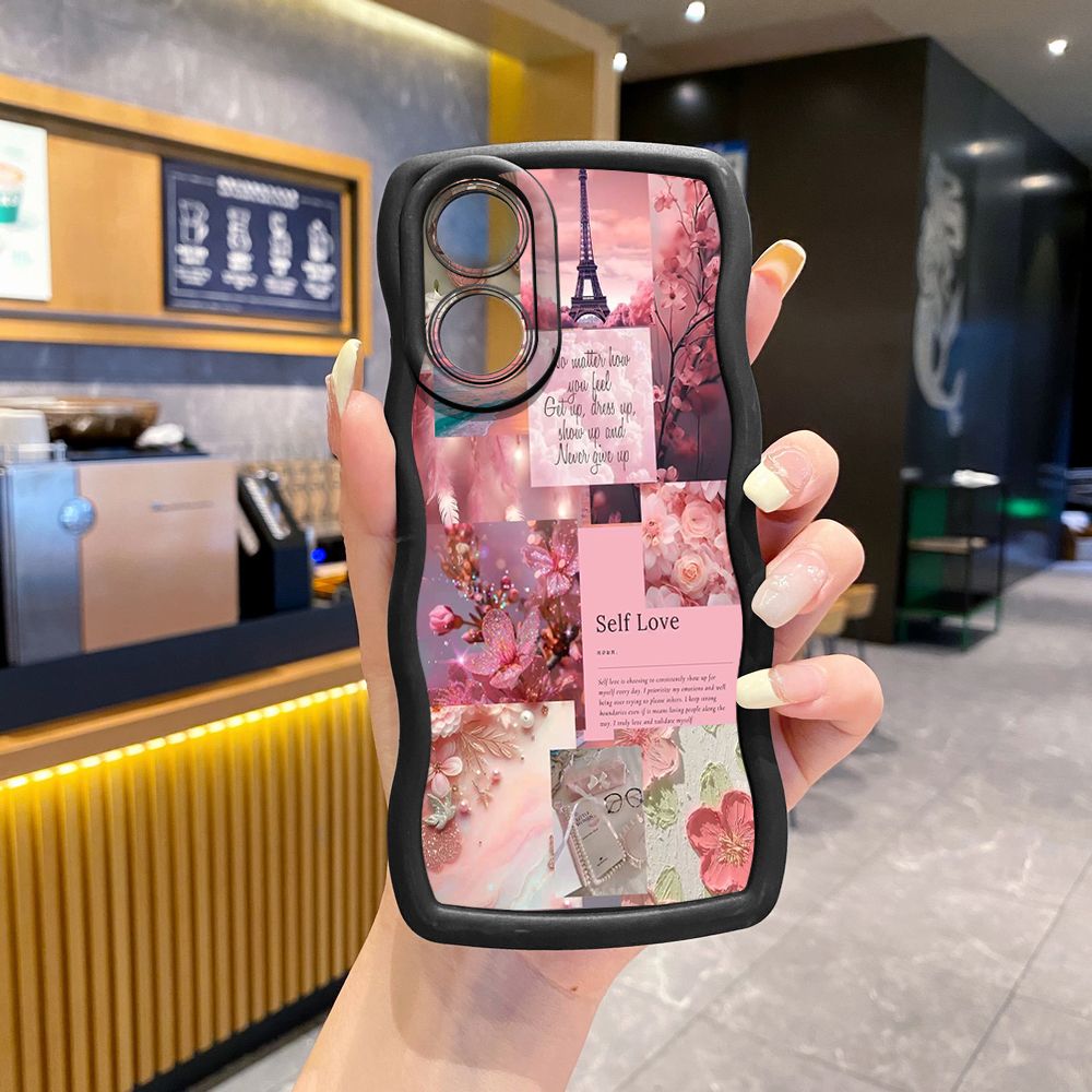 For OPPO A60 A18 A38 A17 A16 A57 A77 A59 A98 A78 A58 5G Poetic Black Wave Frame Phone Case Anti Drop Cover