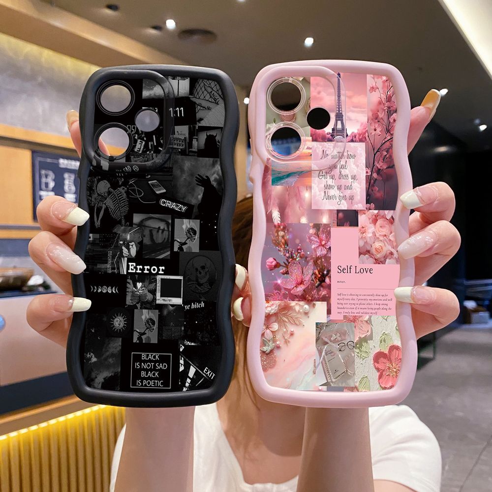 For Infinix Hot 40i 40 Pro Note 30 Play Smart 8 Pro 9 10 Play Lite Poetic Black Wave Frame Phone Case Anti Drop Cover