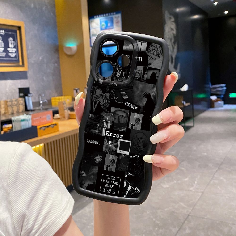 For Infinix Hot 40i 40 Pro Note 30 Play Smart 8 Pro 9 10 Play Lite Poetic Black Wave Frame Phone Case Anti Drop Cover