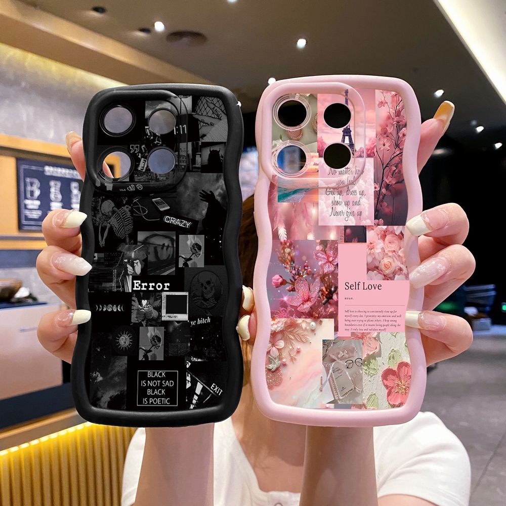 For ITEl A04 A60 A70 P40 S23 Plus Poetic Black Wave Frame Phone Case Anti Drop Cover
