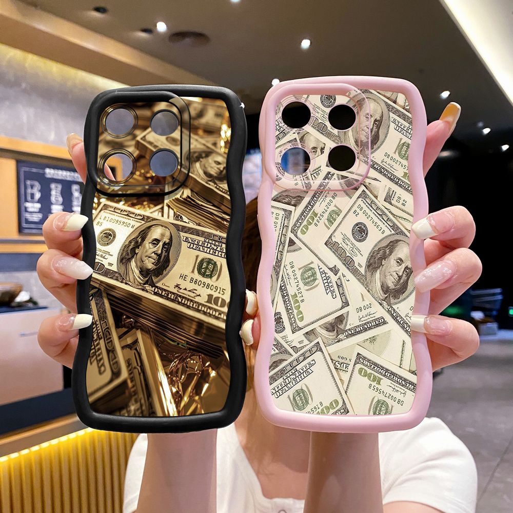 For ITEl A04 A60 A70 P40 S23 Plus USD Dollar Cash Wave Frame Phone Case Anti Drop Cover