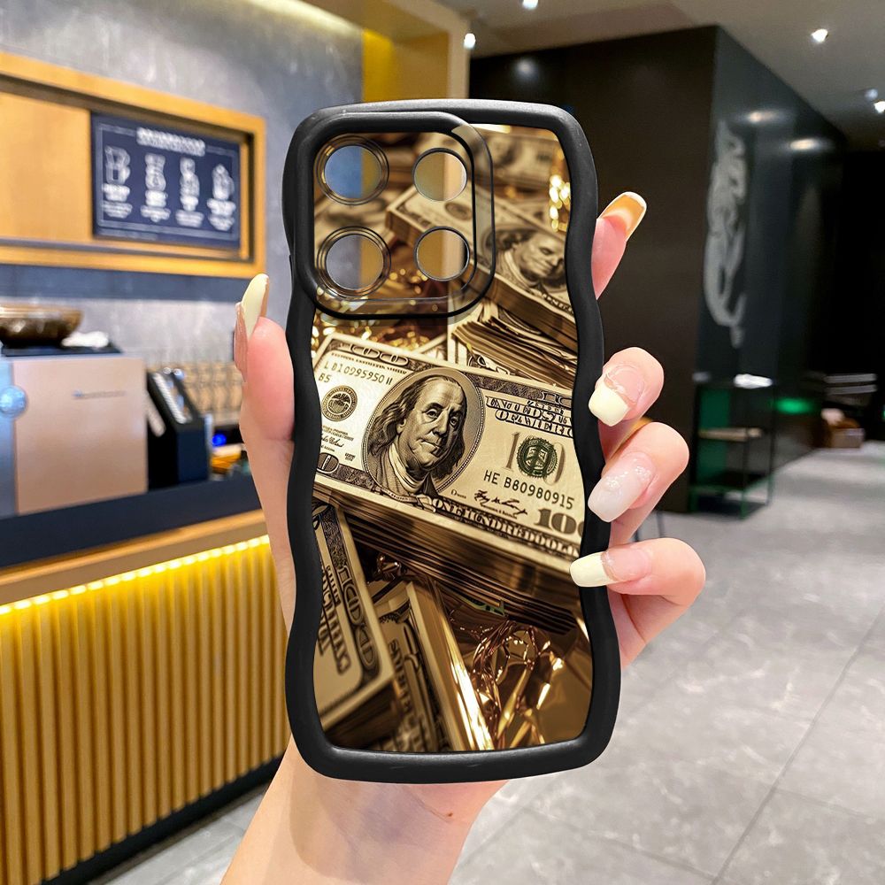 For ITEl A04 A60 A70 P40 S23 Plus USD Dollar Cash Wave Frame Phone Case Anti Drop Cover