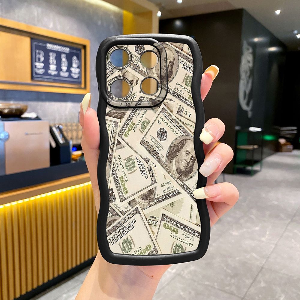 For ITEl A04 A60 A70 P40 S23 Plus USD Dollar Cash Wave Frame Phone Case Anti Drop Cover