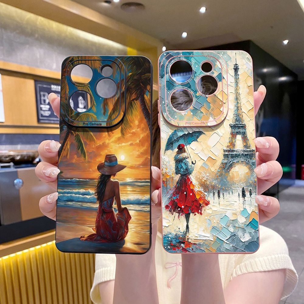 For Infinix Hot 50i 40i 40 Pro Note 12 G96 30 Hot 20 Play 12i 30i 20i 10S 11 Play 11S 10i Smart 8 9 5 Girl Eiffel Tower Full Protective Case Anti Drop Cover